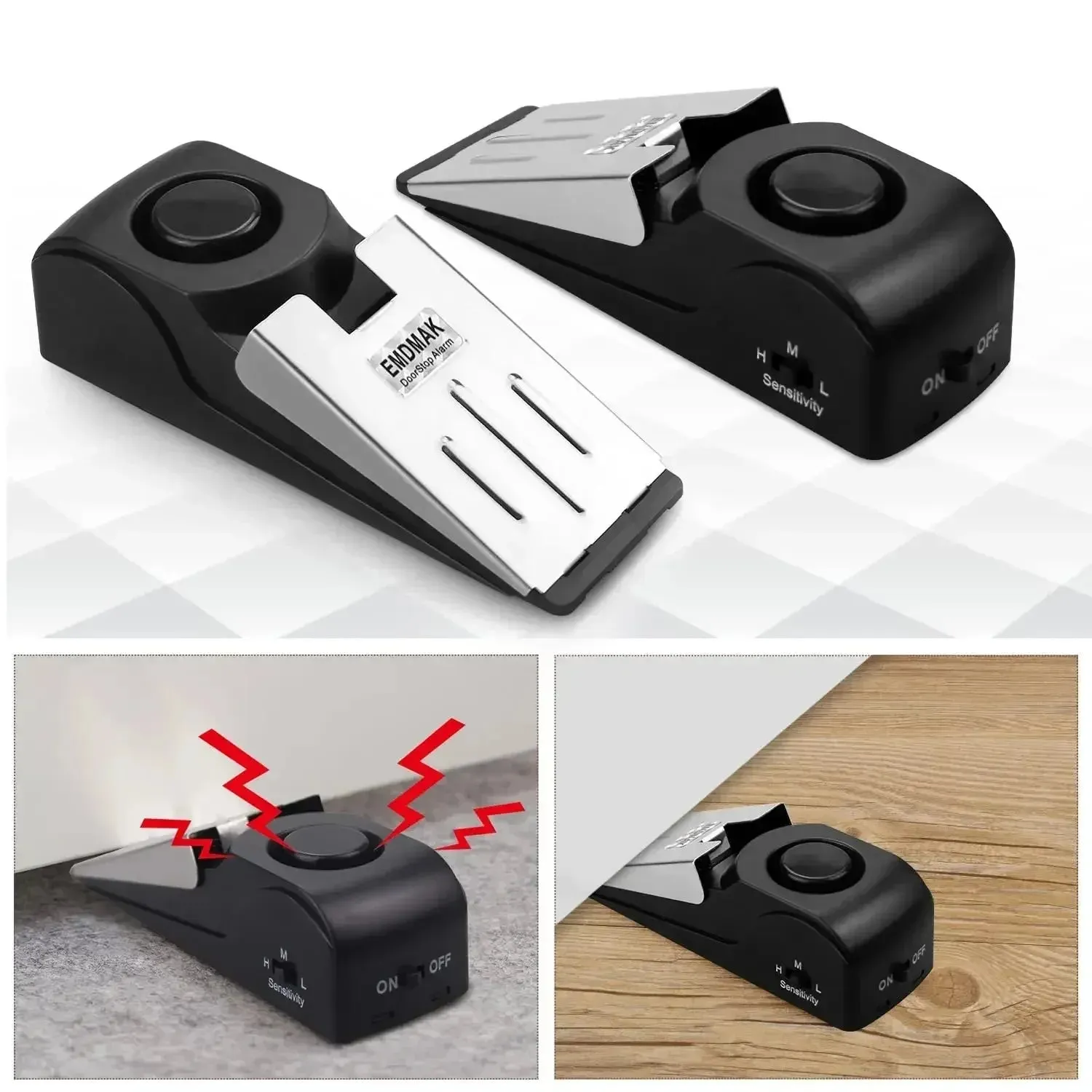 1-4 Piece Portable Door Stopper, Anti-Theft Alarm for Safety.