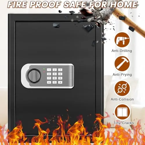 1.0 Cuft Small Security Digital Home Safe Box, Electronic Money Safe Box With Programmable Keypad, Removable Shelf, Combination Lock Fireproof Safes For Cash Jewelry Document Firearm Medicines