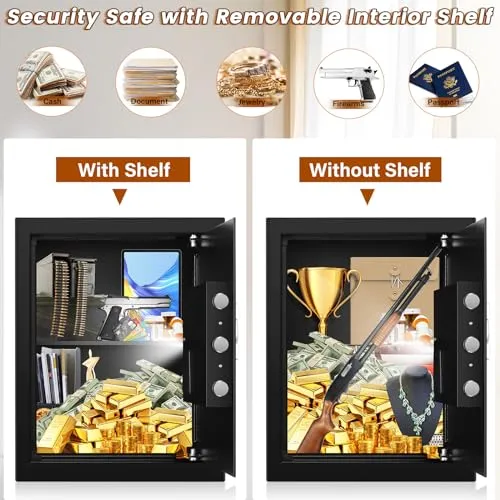 1.0 Cuft Small Security Digital Home Safe Box, Electronic Money Safe Box With Programmable Keypad, Removable Shelf, Combination Lock Fireproof Safes For Cash Jewelry Document Firearm Medicines