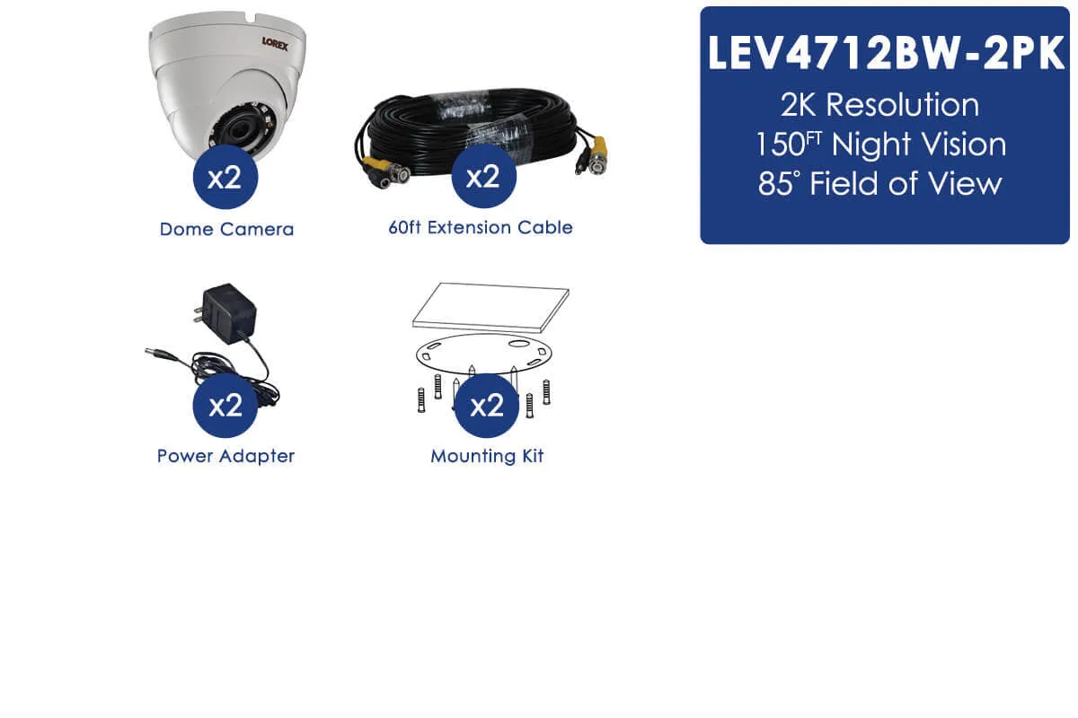 2K SuperHD Weatherproof Night-Vision Dome Security Camera (2-pack)