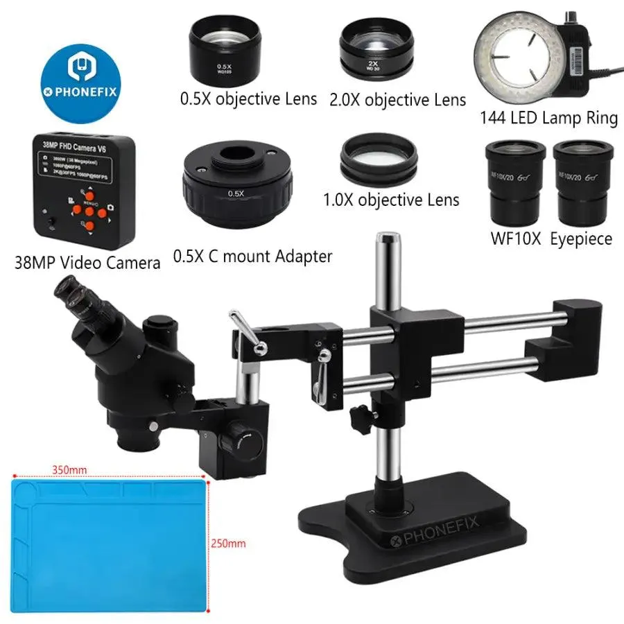 3.5X-90X Black Double Boom Stand Zoom Trinocular Stereo Microscope