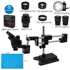 3.5X-90X Black Double Boom Stand Zoom Trinocular Stereo Microscope