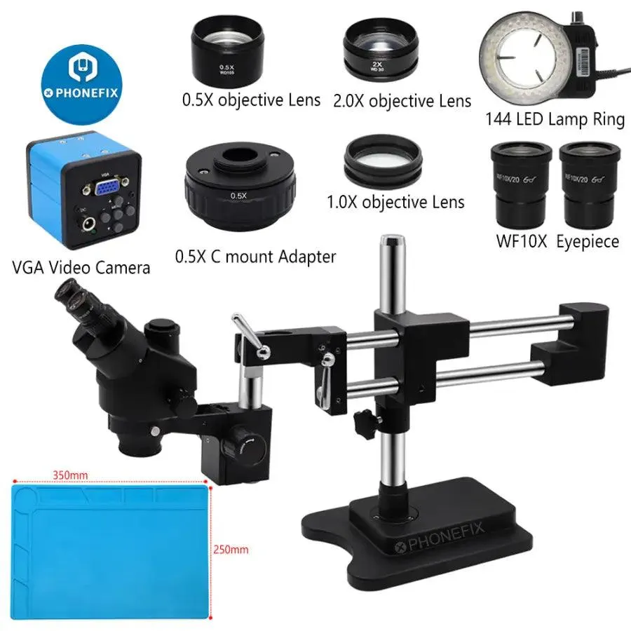 3.5X-90X Black Double Boom Stand Zoom Trinocular Stereo Microscope