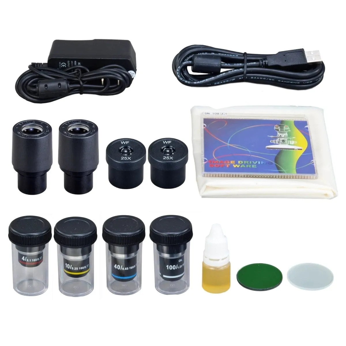 40X-2500X 1.3MP Digital Integrated Microscope with LED Illumination   Vinyl Case, Blank Slides, Tissues