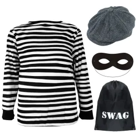 7-12 Years 4pc Childrens Kids Burglar Robber Fancy Dress Costume World Book Day Thief Boys Girls