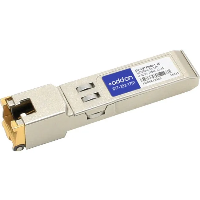 AddOn Moxa SFP-1GTXRJ45-T Compatible TAA Compliant 10/100/1000Base-TX SFP Transceiver (Copper, 100m, RJ-45, RX-LOS, Rugged) SFP-1GTXRJ45-T-AO