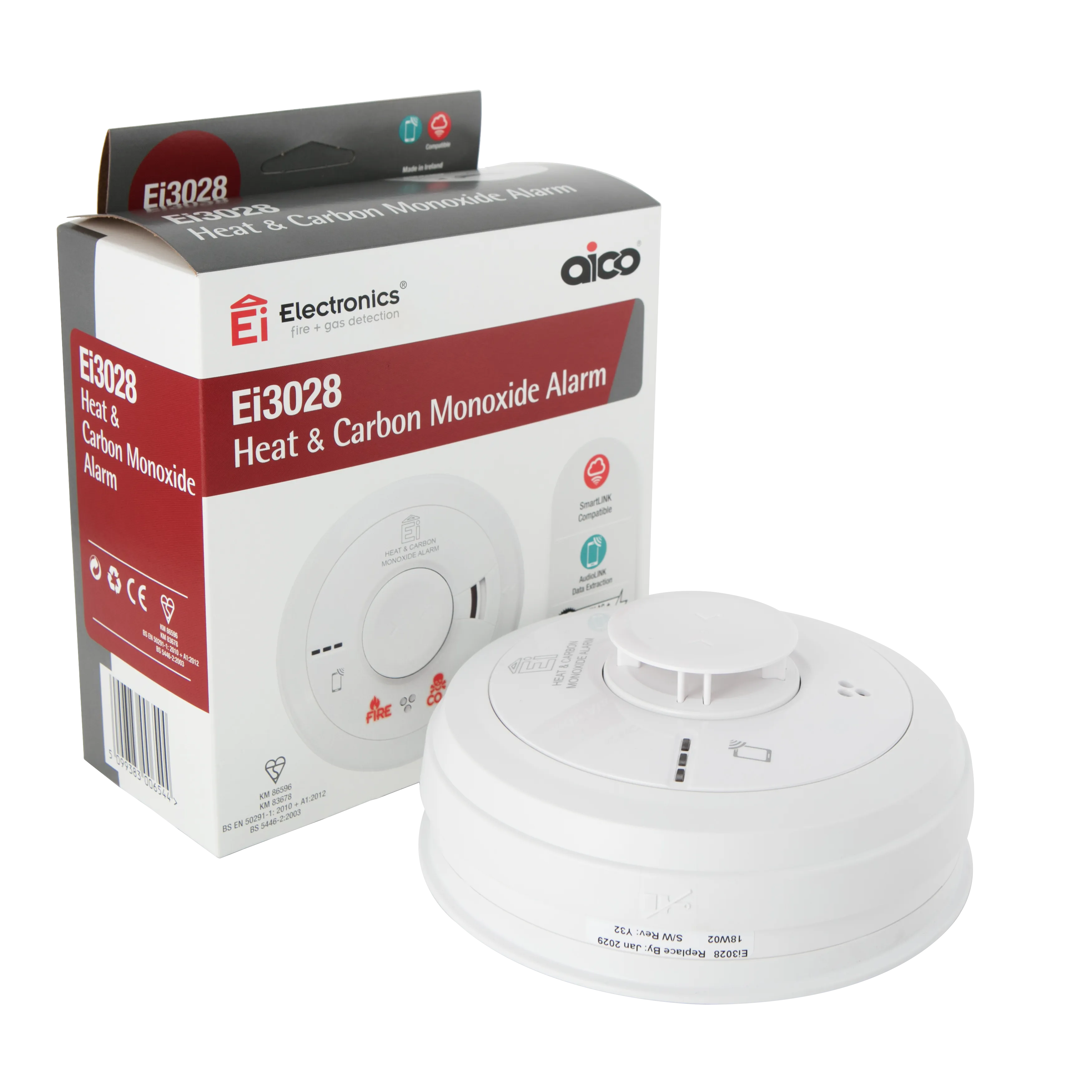 Aico Ei3028 Mains Powered Multi-Sensor Heat & Carbon Monoxide Alarm Interlinked , White