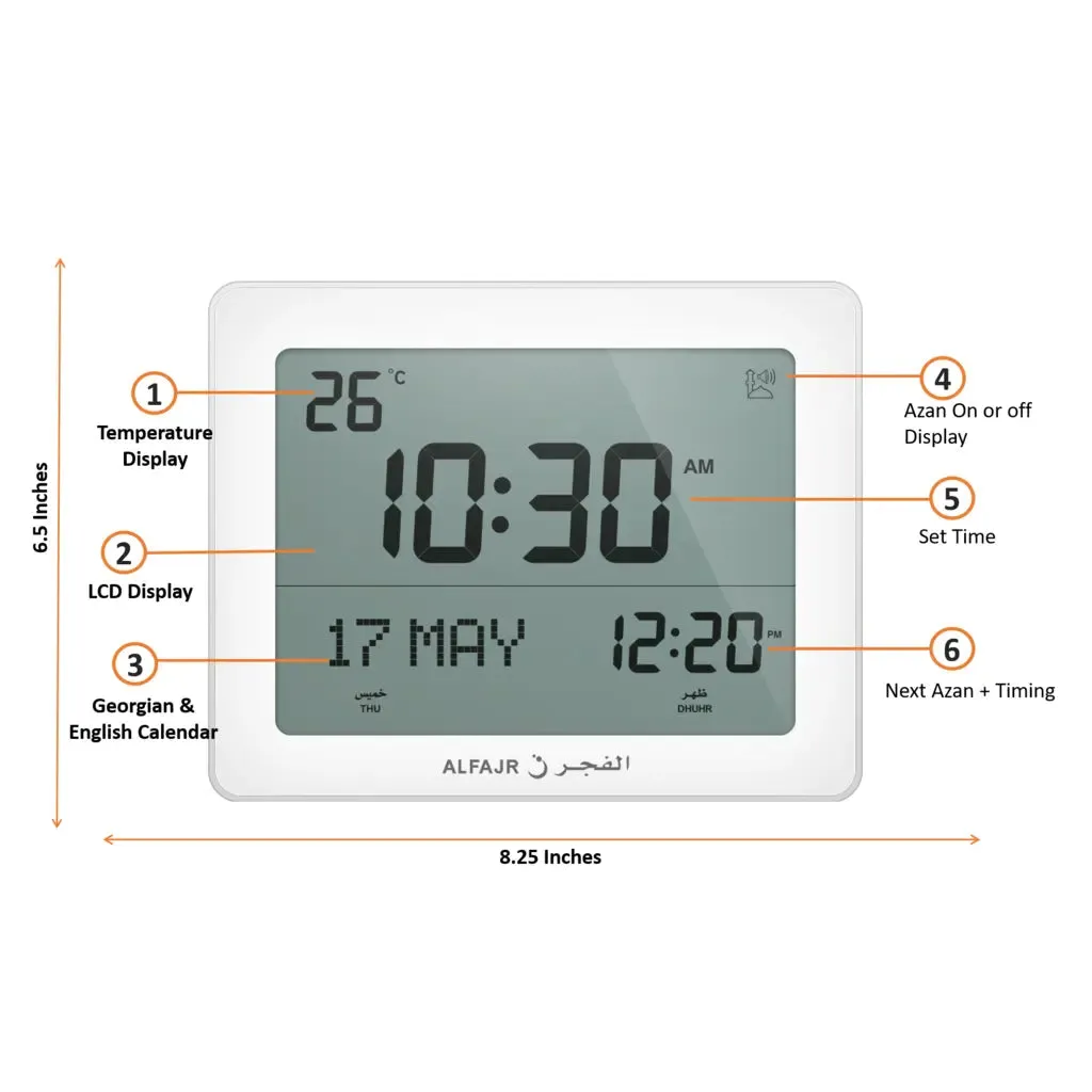 Alfajr Automatic Worldwide Azan Muslim Prayer and Qibla Digital Reminder Clock