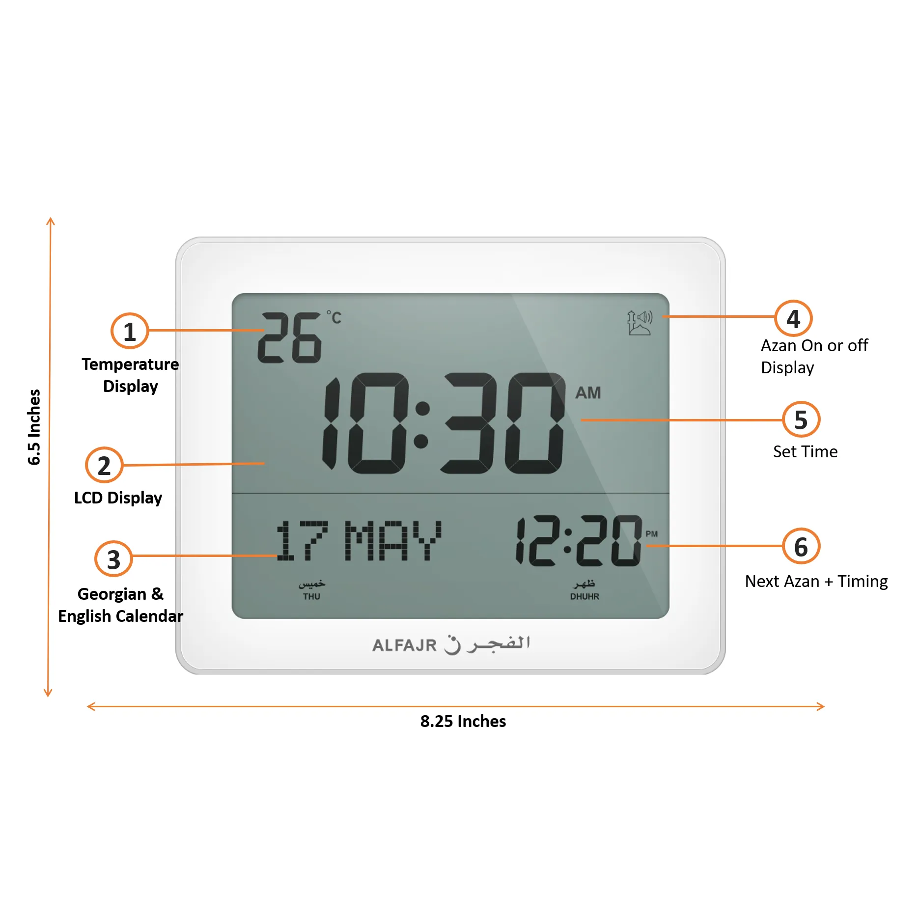 Alfajr Automatic Worldwide Digital Azan/Athan/Nimaz Prayer Wall and Desk Clock CF-19 (White)