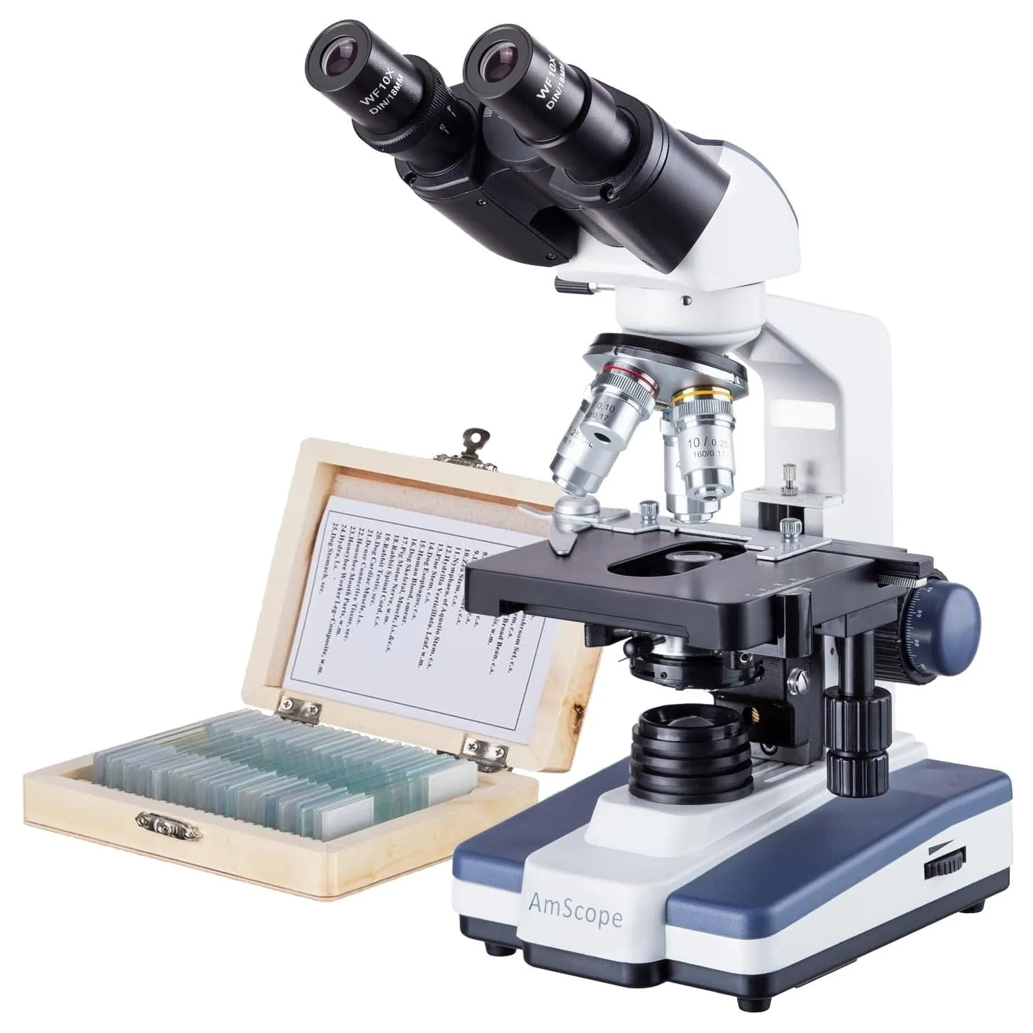 AmScope B120 Series Binocular Compound Microscope 40X-1000X Magnification with LED, Siedentopf Head, 25 Prepared Slides and Optional Digital Camera