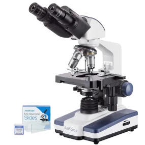 AmScope B120 Series Binocular Compound Microscope 40X-1600X Magnification with LED, Siedentopf Head, 50 Blank Slides and 3MP Digital Camera