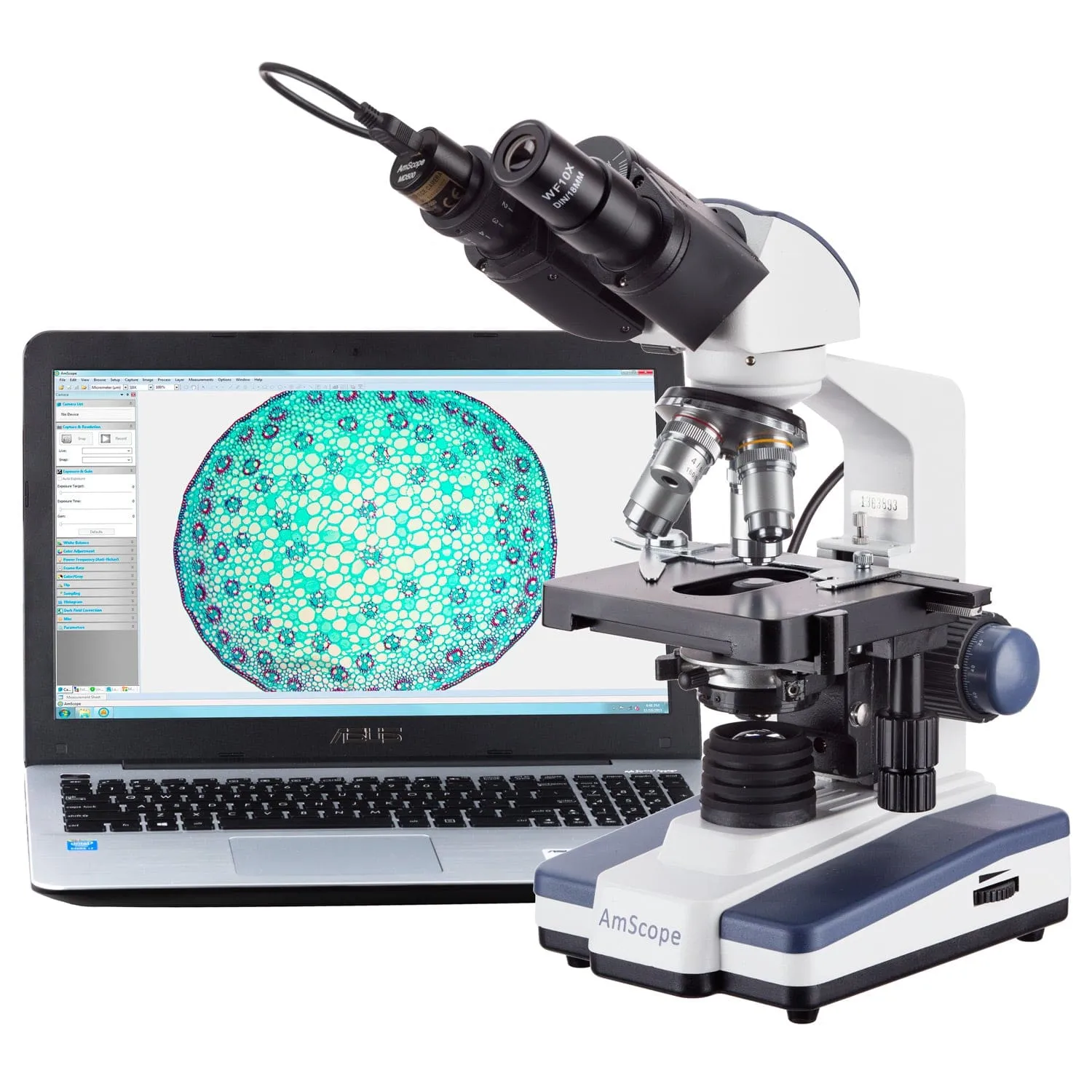 AmScope B120 Series Binocular Compound Microscope 40X-2000X Magnification with LED, Siedentopf Head, Digital Camera and 3D Stage
