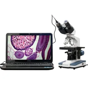 AmScope B120 Series Binocular Compound Microscope 40X-2500X Magnification with LED, Siedentopf Head and 2MP Digital Camera