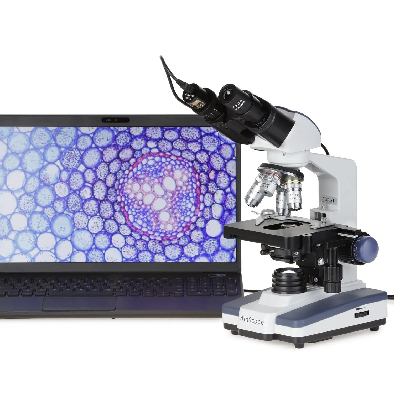 AmScope B120 Series Student & Professional LED Binocular Compound Microscope 40X-2500X Magnification With 3MP Digital Camera and 3D Stage