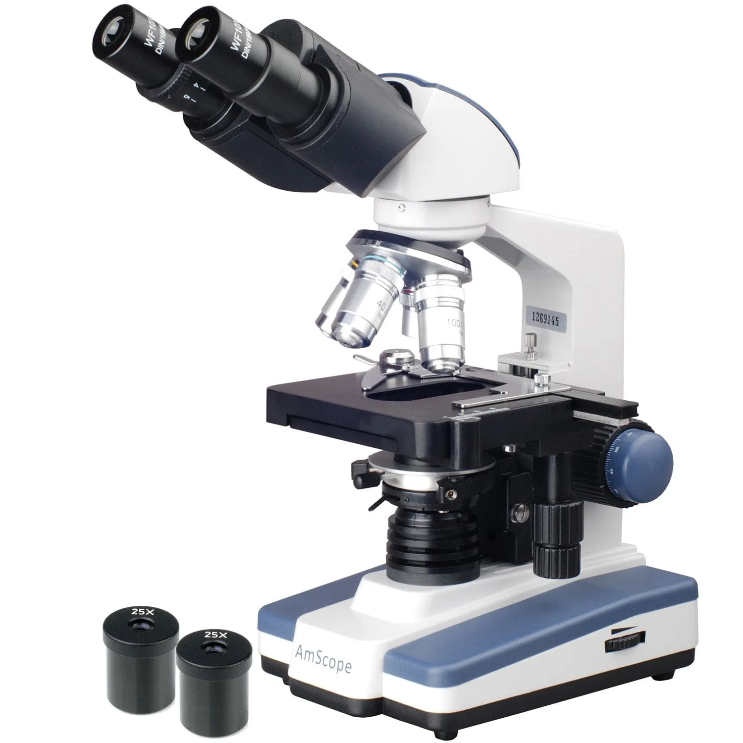 AmScope B120 Series Student & Professional LED Binocular Compound Microscope 40X-2500X Magnification With 5MP Digital Camera, 3D Stage and Interactive Software Kit