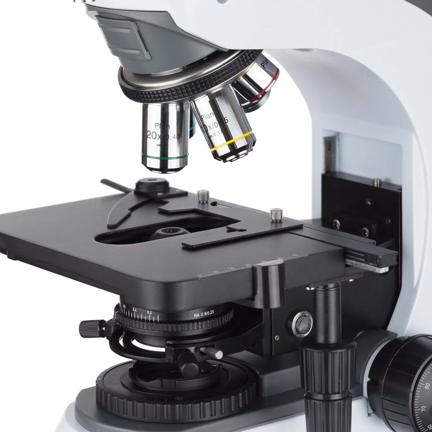 AmScope FM820 Series Upright Fluorescence Trinocular Compound Microscope 40X-1000X Magnification with Rotating Multi-filter Turret and 14MP Camera