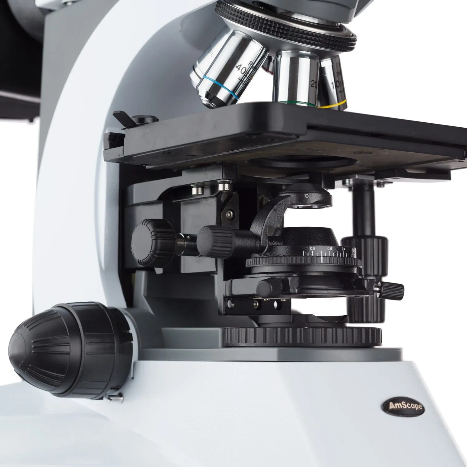 AmScope FM820 Series Upright Fluorescence Trinocular Compound Microscope 40X-1000X Magnification with Rotating Multi-filter Turret and 14MP Camera