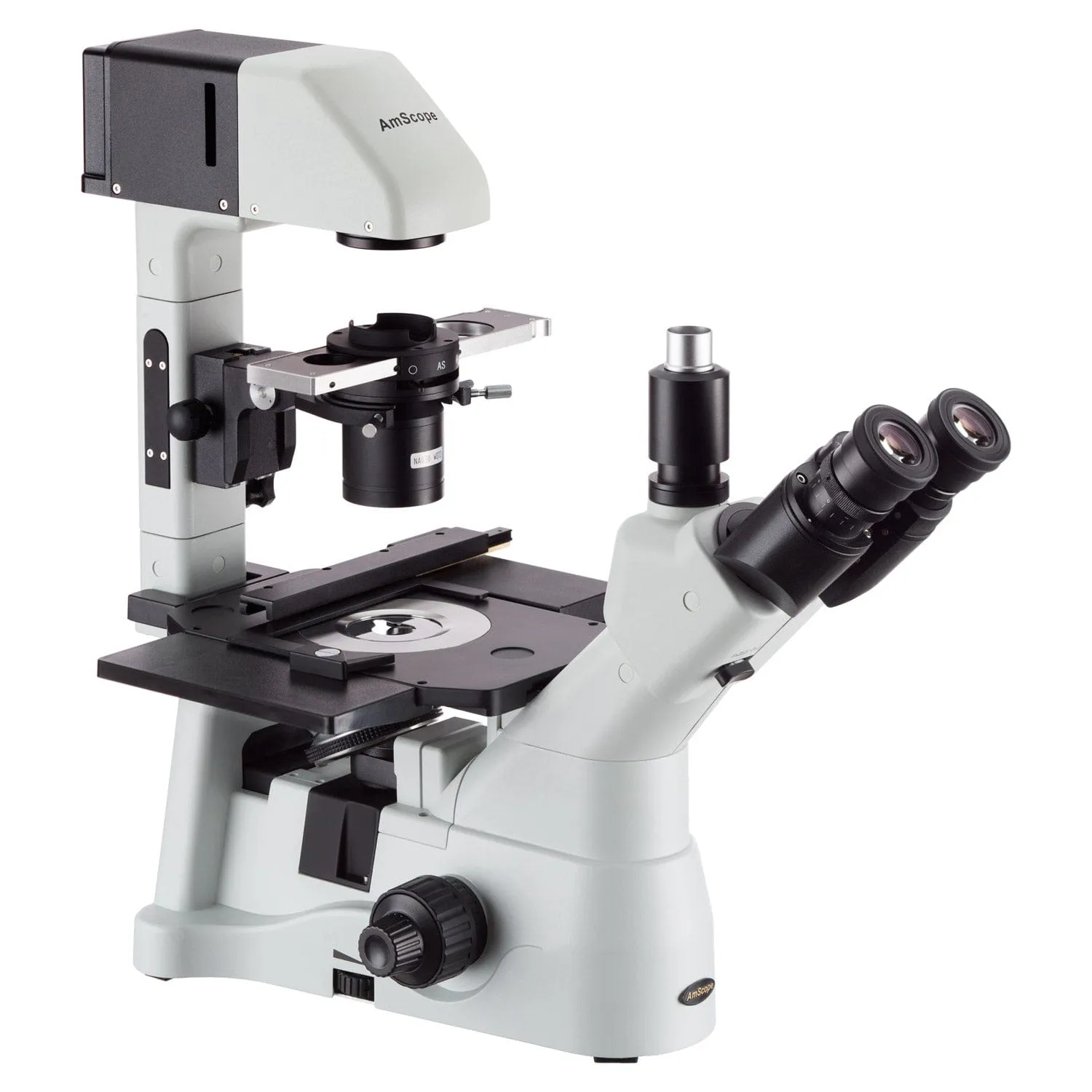AmScope IN480 Series Inverted Infinity-corrected Phase-contrast Trinocular Compound Microscope 40X-1500X Magnification with Koehler Illumination and 11.6" 60fps Real-time Imaging system