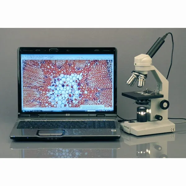 AmScope M500 Series Student Monocular Compound Microscope 40X-1600X Magnification with USB Camera