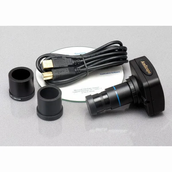 AmScope M500 Series Student Monocular Compound Microscope 40X-1600X Magnification with USB Digital Camera and Slides