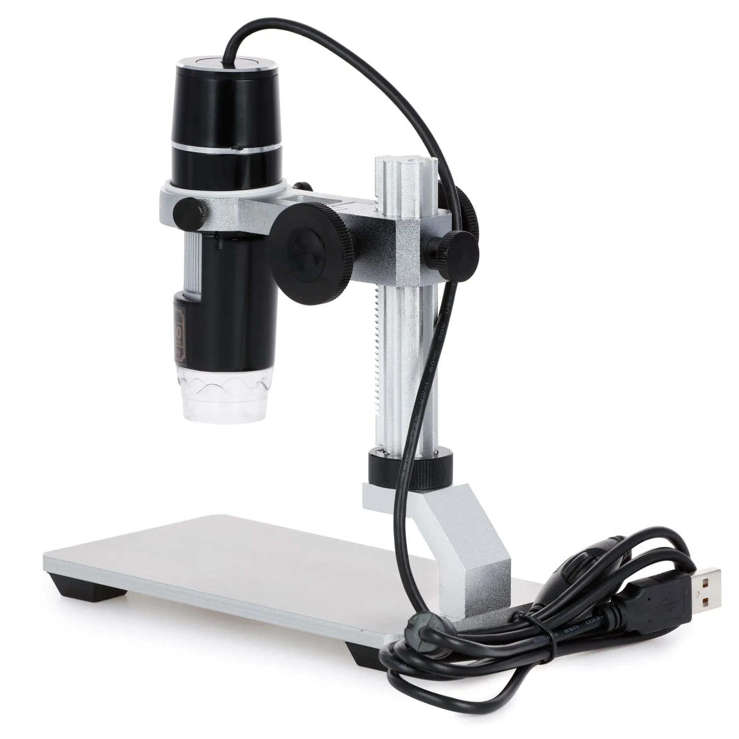 AmScope UTP Series 2.0MP 3D Zoom USB Handheld Digital Microscope 5X-200X Magnification on Metal Track Stand with 8-LED Light