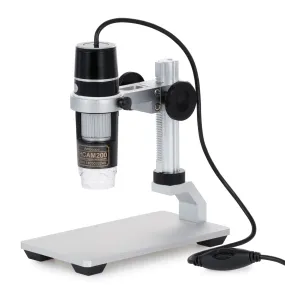 AmScope UTP Series 2.0MP 3D Zoom USB Handheld Digital Microscope 5X-200X Magnification on Metal Track Stand with 8-LED Light