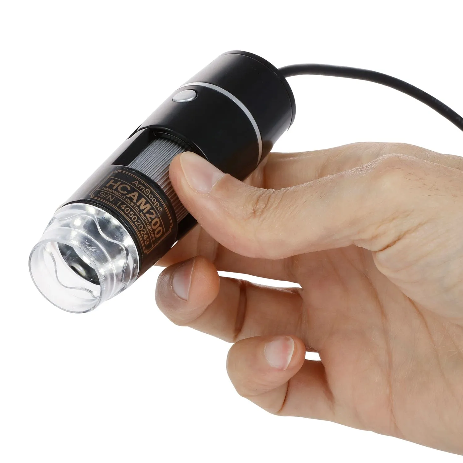 AmScope UTP Series 2.0MP 3D Zoom USB Handheld Digital Microscope 5X-200X Magnification on Metal Track Stand with 8-LED Light