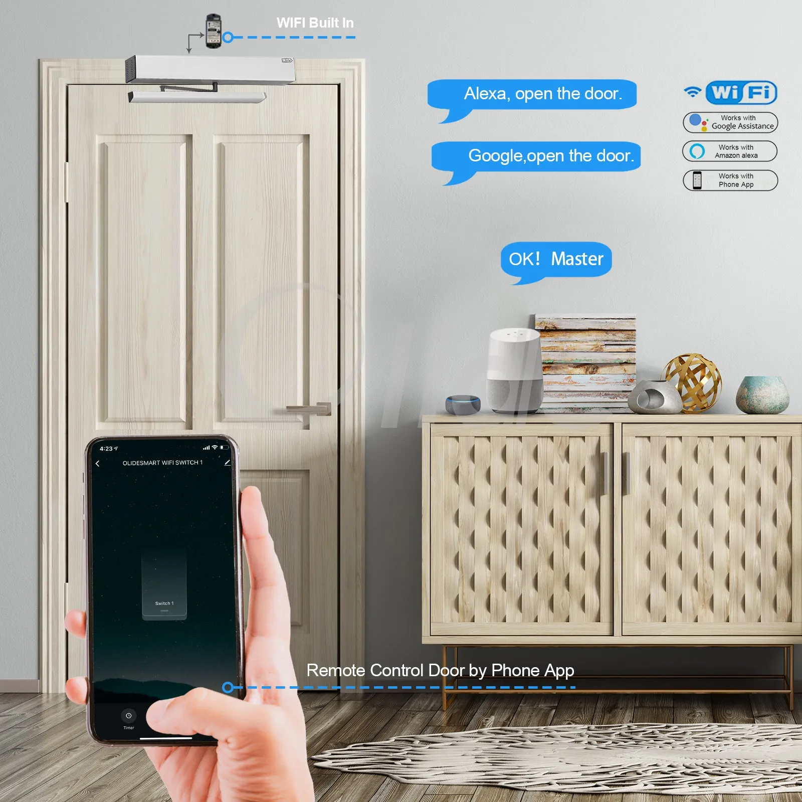 Automatic Swing Door Opener with Wireless Push Button, Smart Electric Touch Door System