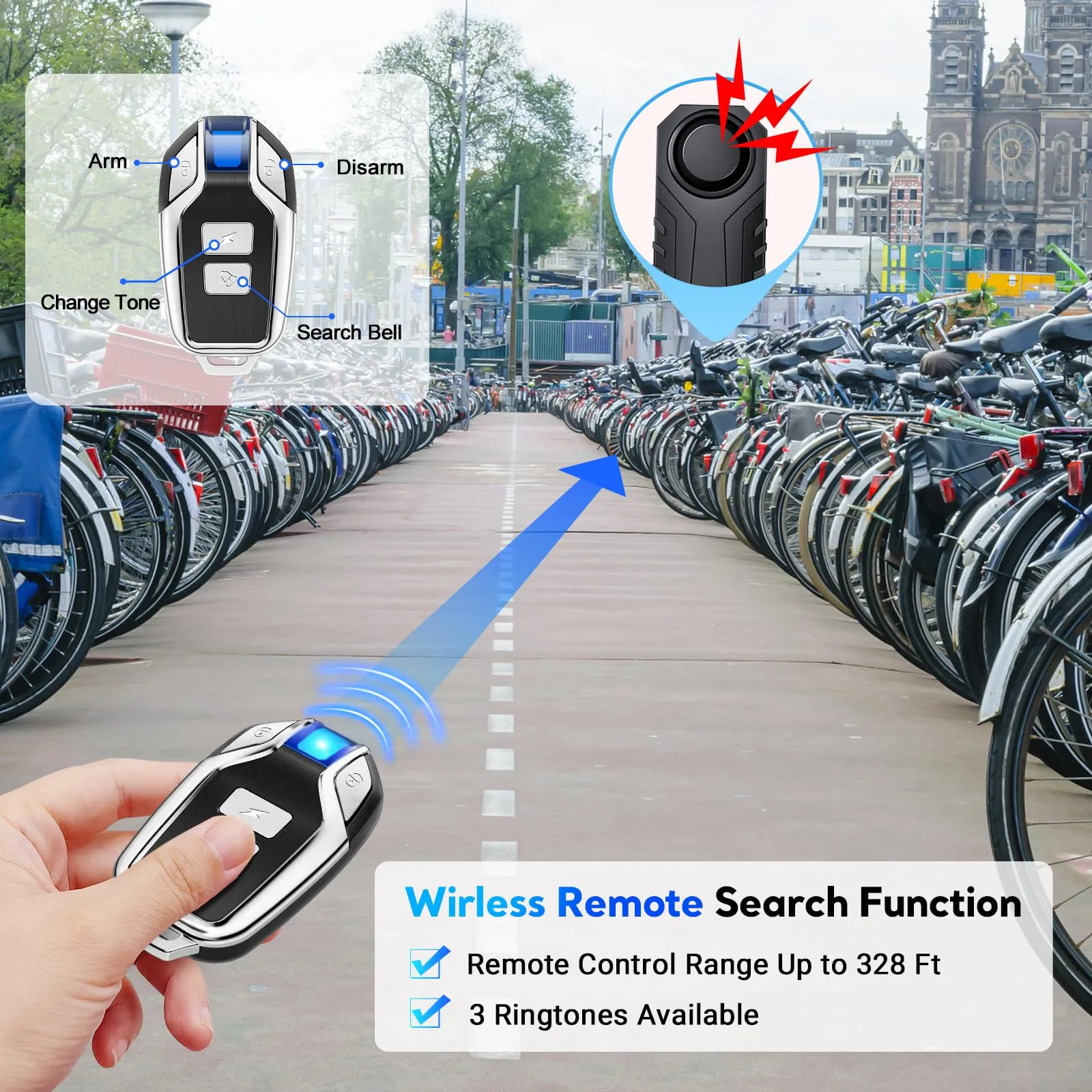 Bike Alarm, 113dB Loud Waterproof Wireless E-Bike Motorcycle Alarm with Remote, Anti-Theft Vibration Motion Sensor Multipurpose Security Alarm System, Ebike Accessories