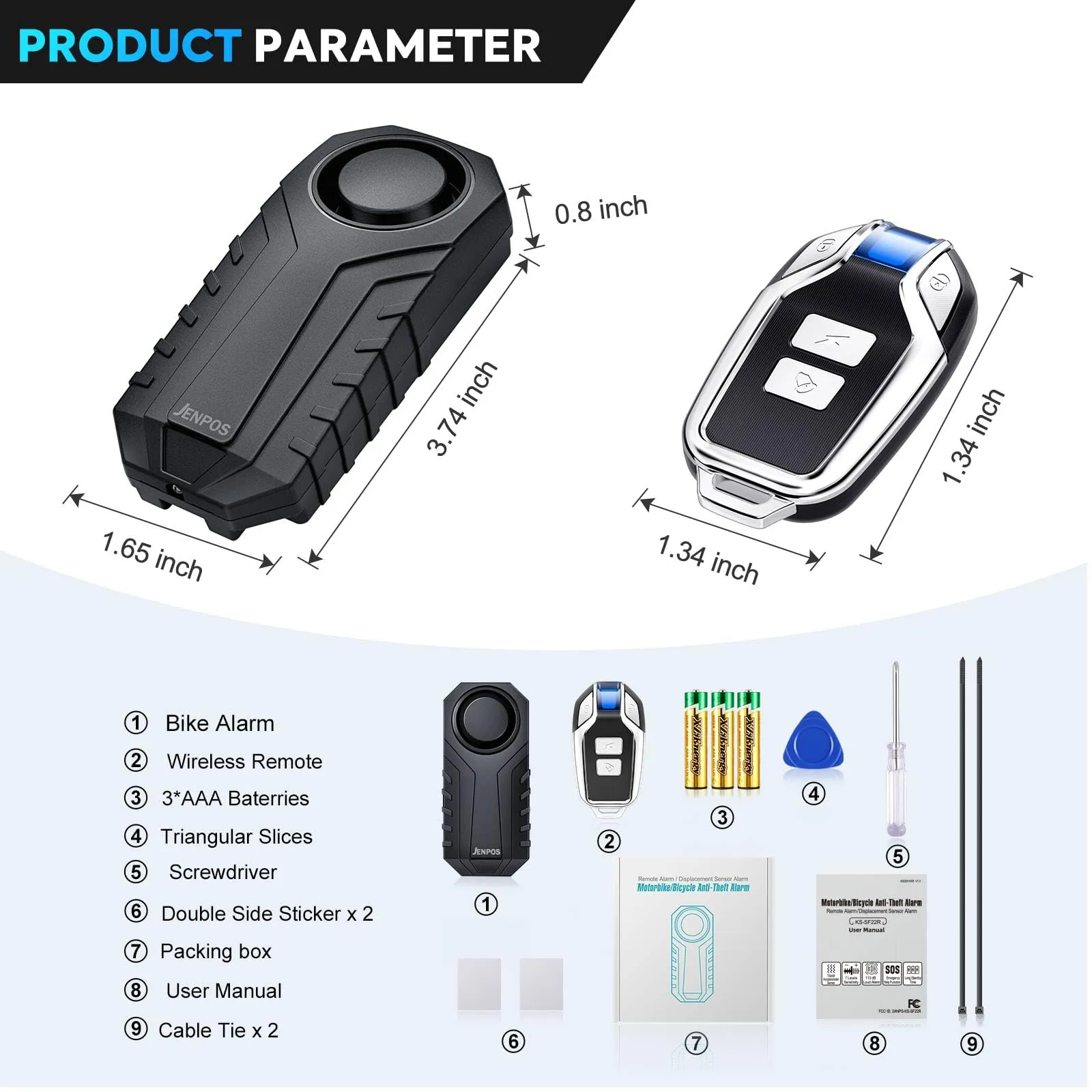 Bike Alarm, 113dB Loud Waterproof Wireless E-Bike Motorcycle Alarm with Remote, Anti-Theft Vibration Motion Sensor Multipurpose Security Alarm System, Ebike Accessories