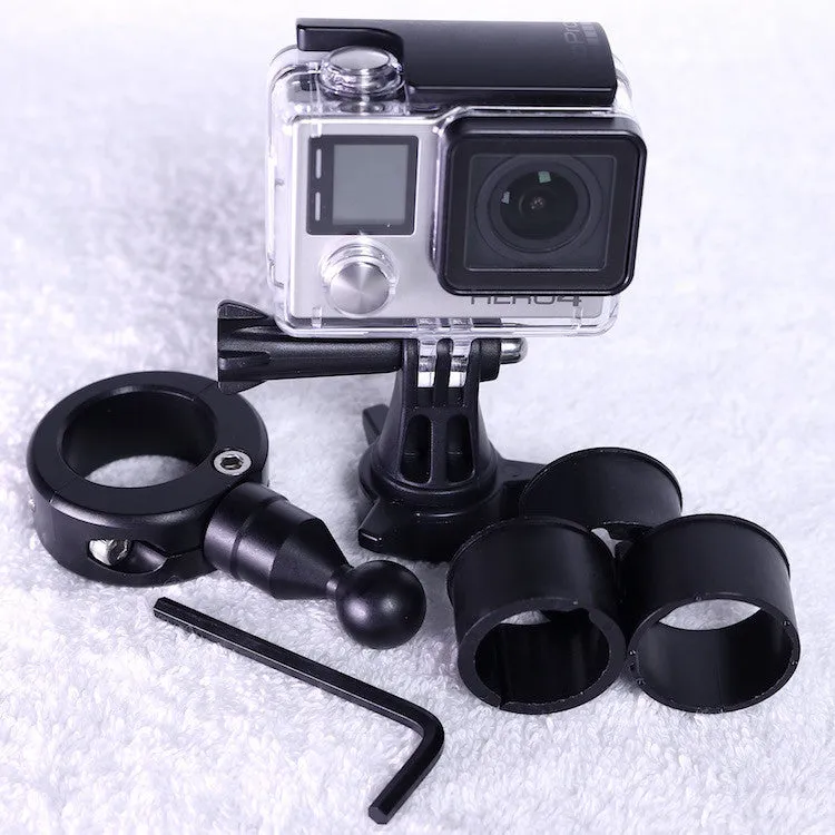 Biker GoPro Gripper Head Adapter & Handlebar Universal Mount System-Black (Fits Bars 7/8" to 1 1/4")-Black-Kit