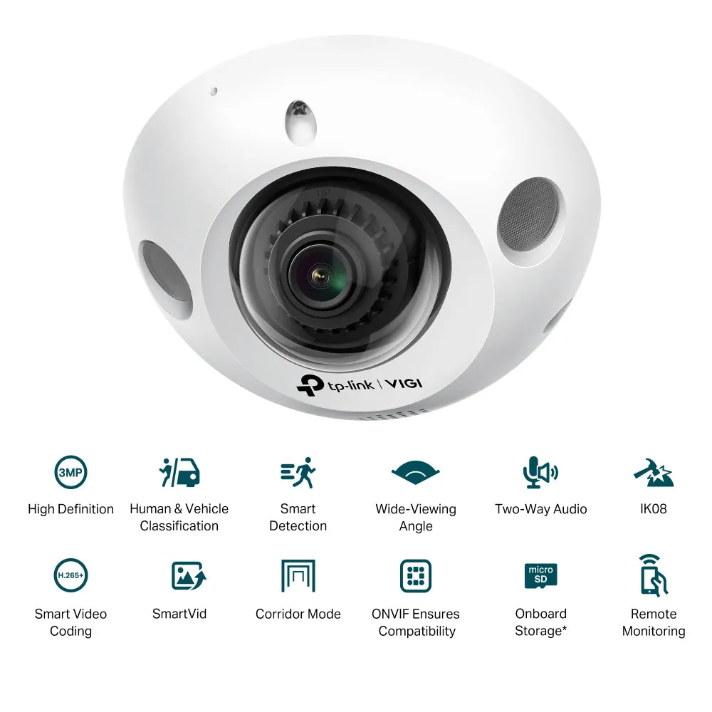 [CLEARANCE] TP-Link VIGI C230I 3MP Mini IR Dome Network Camera IK08 Vandal-Proof Security Surveillance Camera with 128° Wide-Viewing Angle, IR Infrared Night Vision, Two-Way Audio, Smart Detection, Remote Monitoring CCTV TP LINK TPLINK