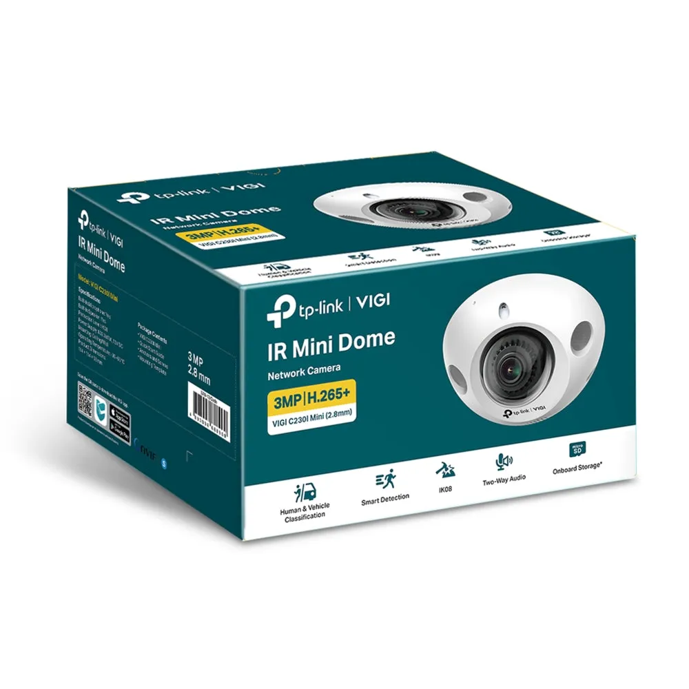 [CLEARANCE] TP-Link VIGI C230I 3MP Mini IR Dome Network Camera IK08 Vandal-Proof Security Surveillance Camera with 128° Wide-Viewing Angle, IR Infrared Night Vision, Two-Way Audio, Smart Detection, Remote Monitoring CCTV TP LINK TPLINK