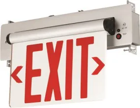 Compass Led Exit Sign With Battery Red Letters Brushed Aluminum Recessed Mount Single Face