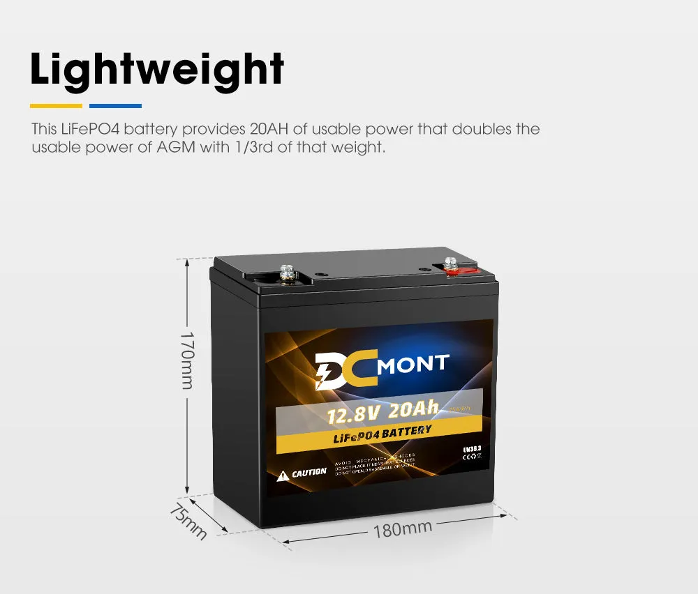 DC MONT 12V 20Ah Lithium Battery LiFePO4 Phosphate Deep Cycle Rechargeable