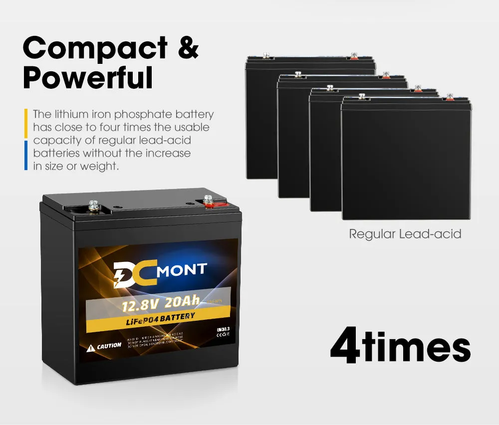DC MONT 12V 20Ah Lithium Battery LiFePO4 Phosphate Deep Cycle Rechargeable