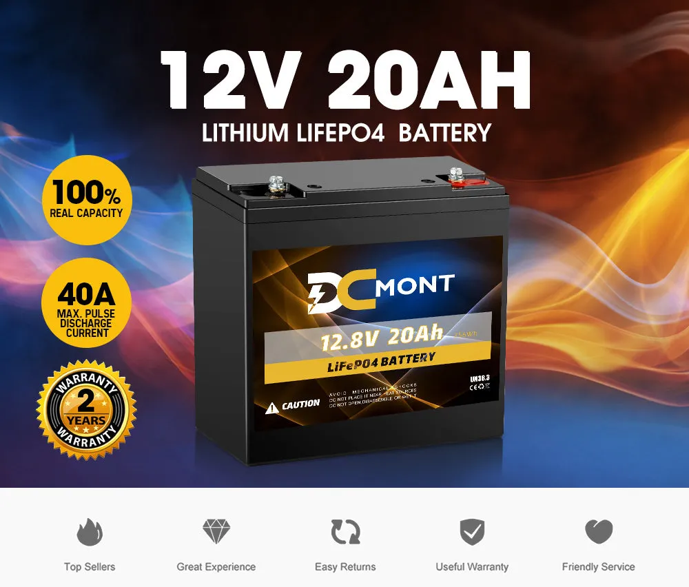 DC MONT 12V 20Ah Lithium Battery LiFePO4 Phosphate Deep Cycle Rechargeable