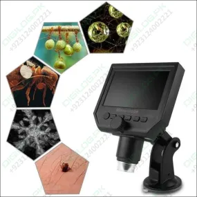 Digital Microscope 4.3in Hd Led 3.6mp 1-600x Continuous Magnifier