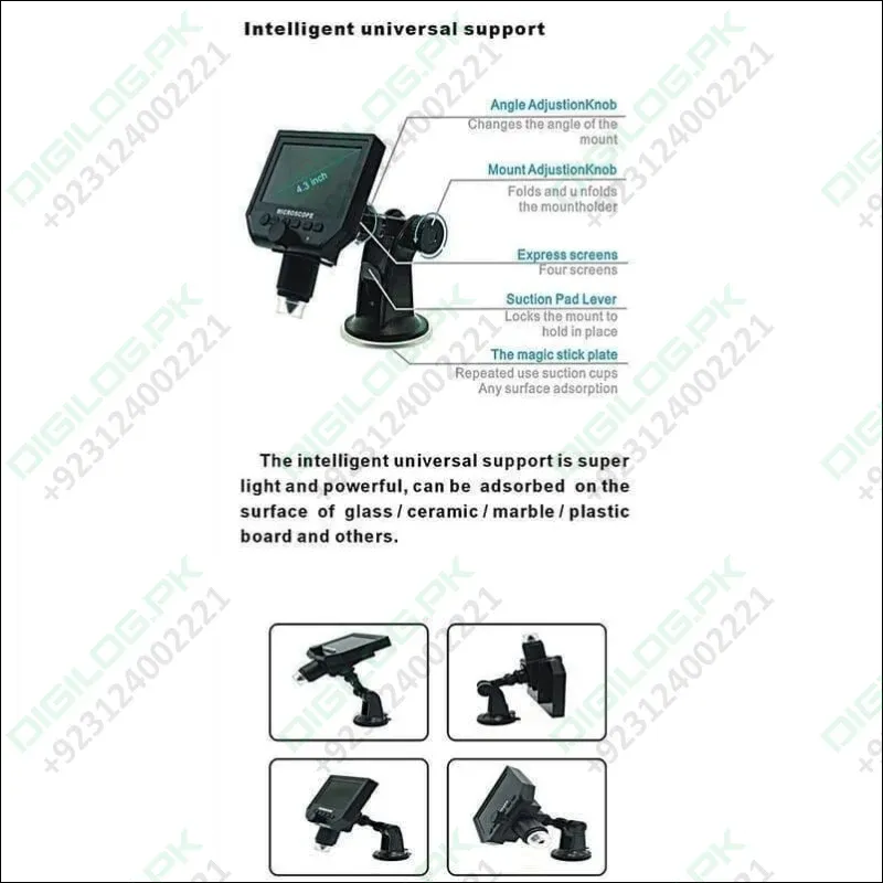 Digital Microscope 4.3in Hd Led 3.6mp 1-600x Continuous Magnifier