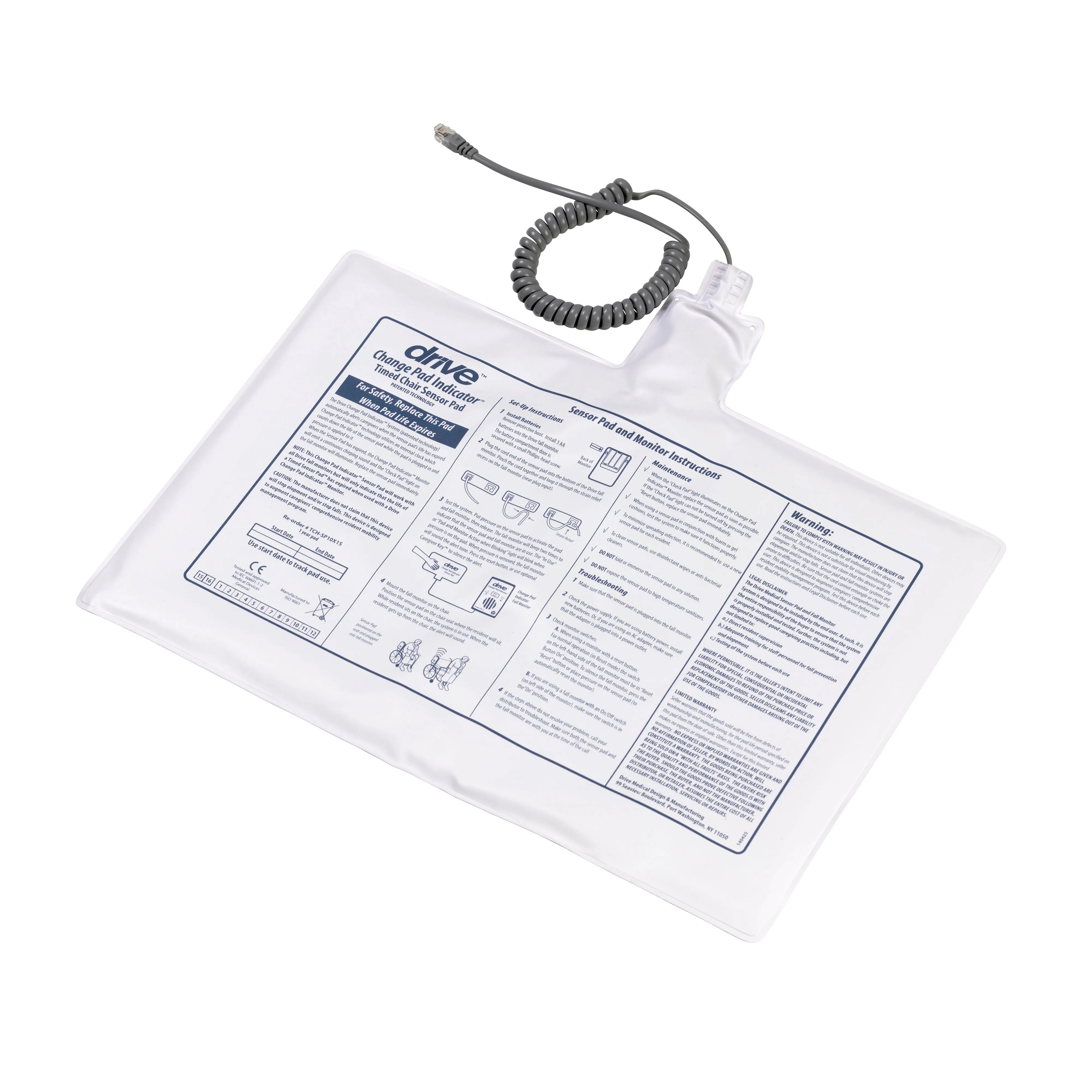 Drive Medical tch-sp10x15 Timed Corded Patient Alarm Pad, 10" x 15" Chair Sensor, Pack of 5