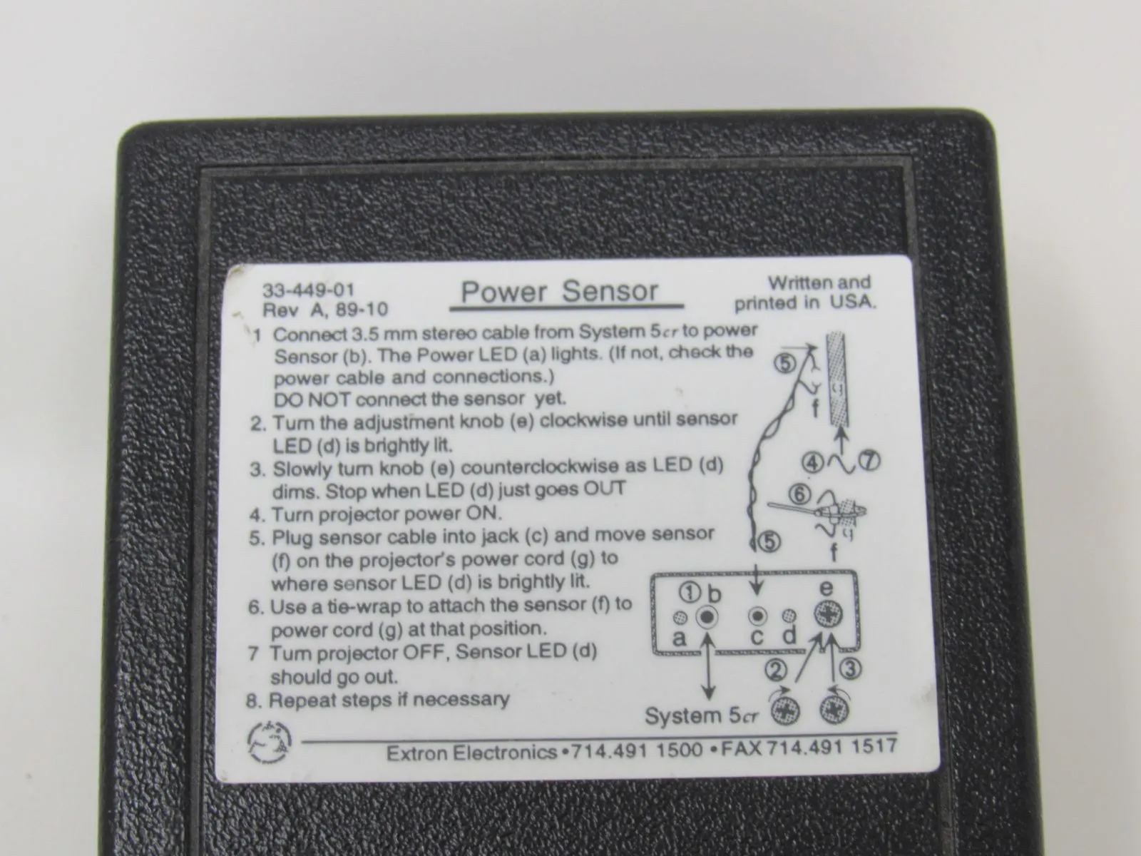 Extron Power Sensor 33-449-01 REVA 89-10 -- Used