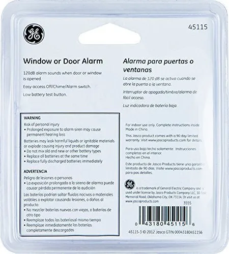 GE Personal Security Window/Door Alarm, 2-Pack, DIY Home Protection, Burglar Alert, Wireless Alarm, Off/Chime/Alarm, Easy Installation, Ideal for Home