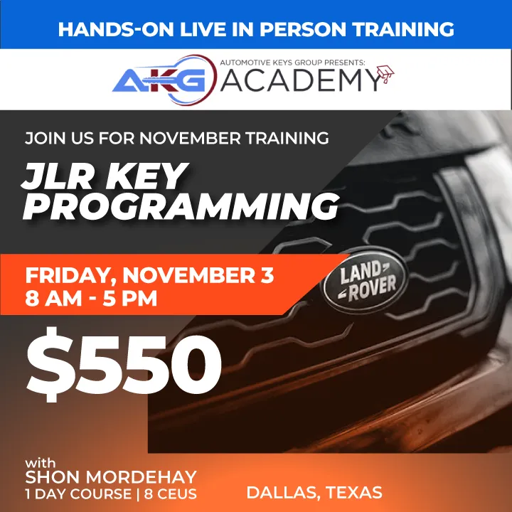 Hands-On Live In-Person Training - JLR Key Programming With Shon Mordehay - 1 Day Course - 8 CEU's (November 3, 2023 - Dallas, Texas)