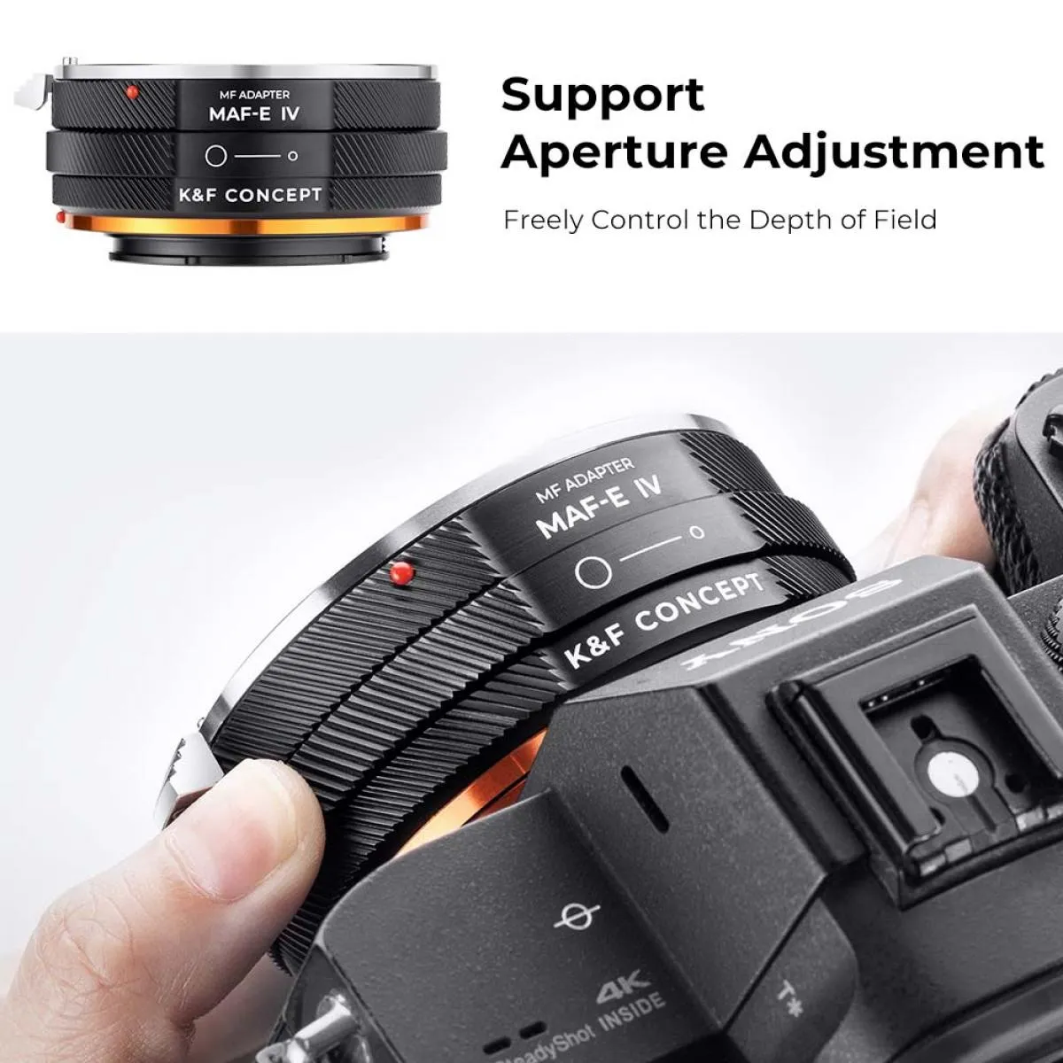K&F Concept Sony Alpha A and Minolta AF Lens Mount to Sony E Camera Body Adapter Ring, matte lacquer, MAF-E IV PRO