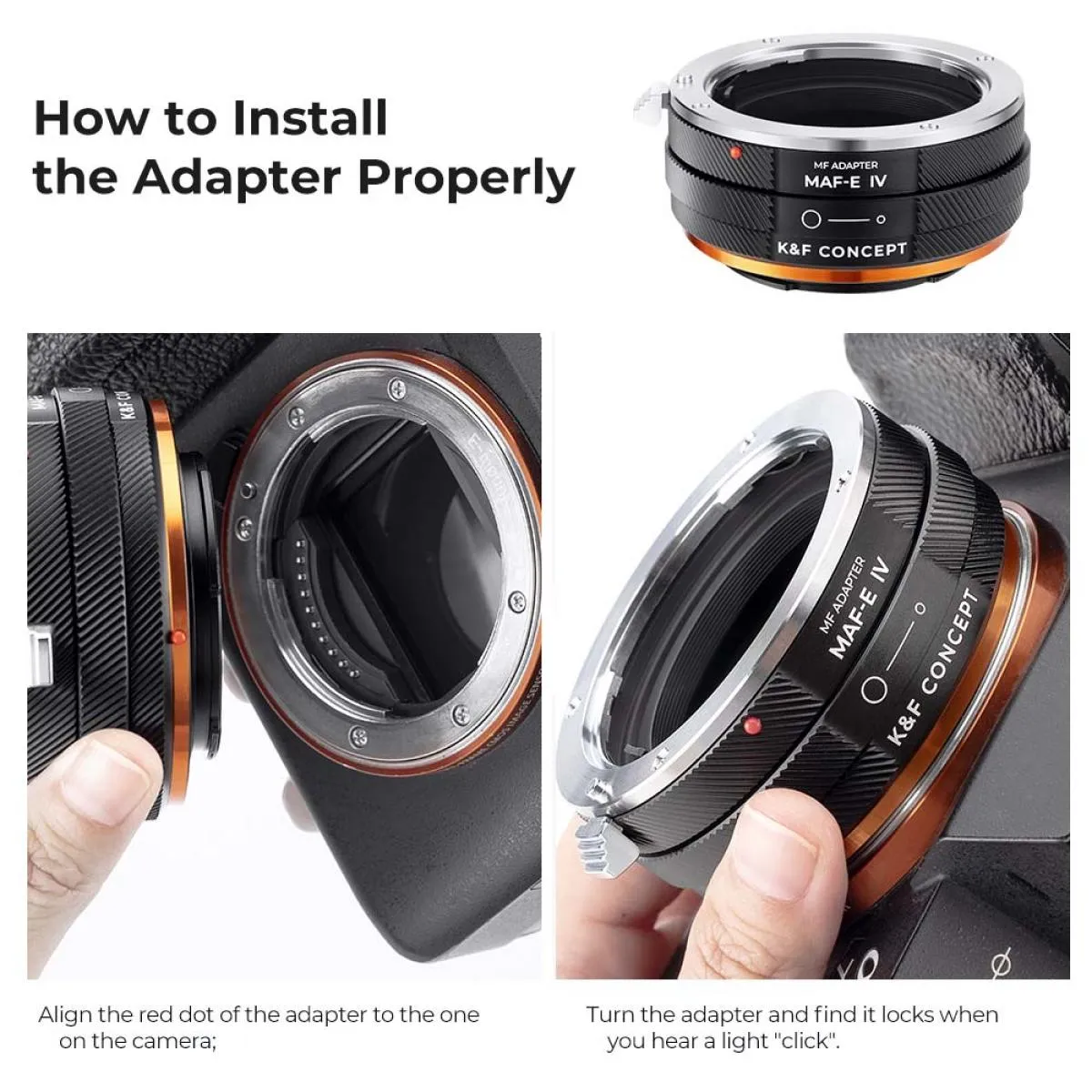 K&F Concept Sony Alpha A and Minolta AF Lens Mount to Sony E Camera Body Adapter Ring, matte lacquer, MAF-E IV PRO