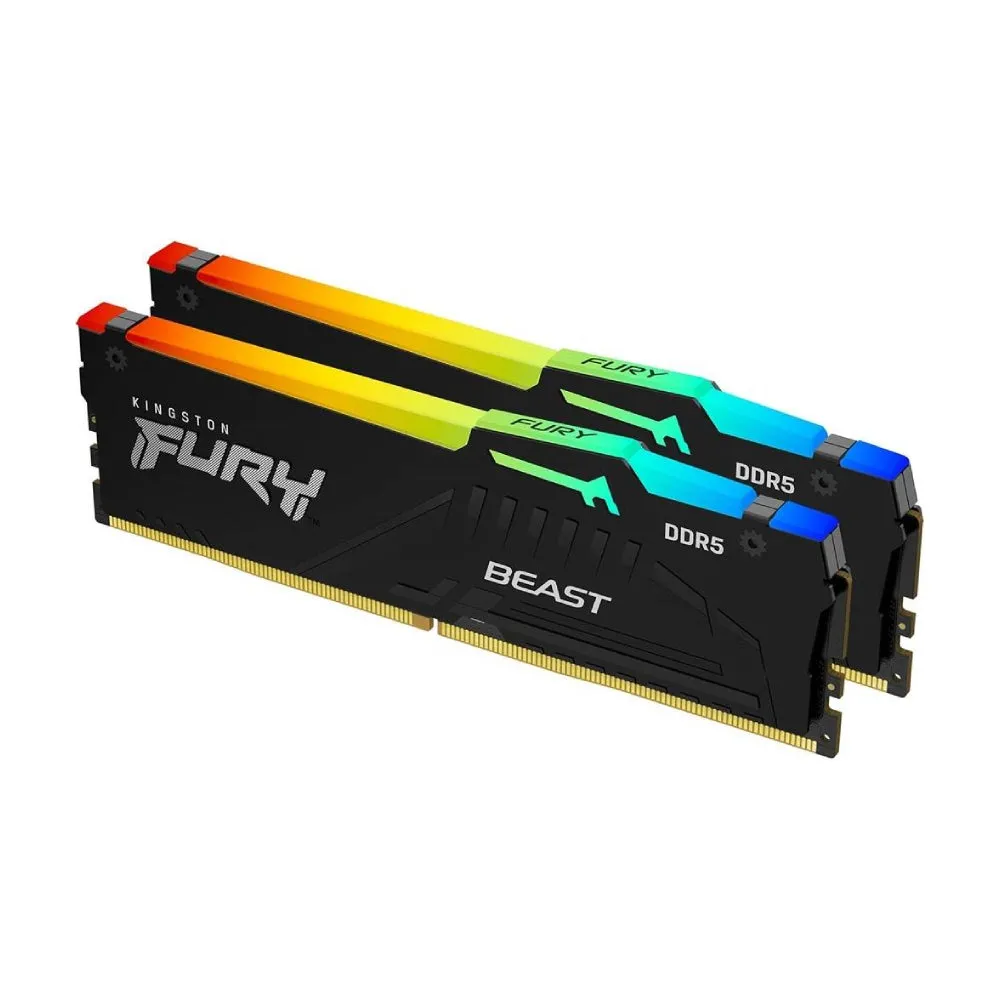 Kingston Fury Beast RGB RAM, 64 GB DDR5 (2x32 GB), 6000 MHz, CL36, KF560C36BBEAK2-64, black