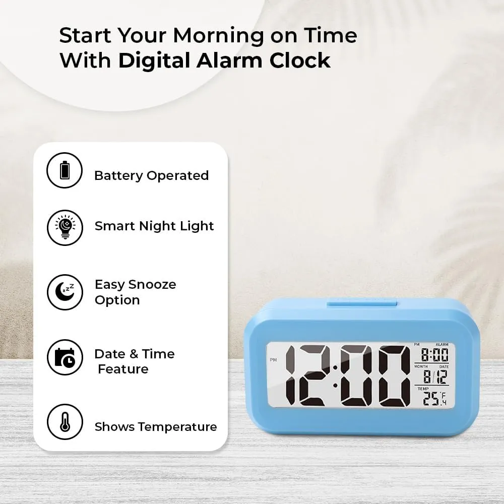 Kuber Industries ABS Battery Oprated Loud Digital Alarm Clock|Desk, Table Clock|Alarm Clock for Heavy Sleepers-Pack of 2 (Blue)