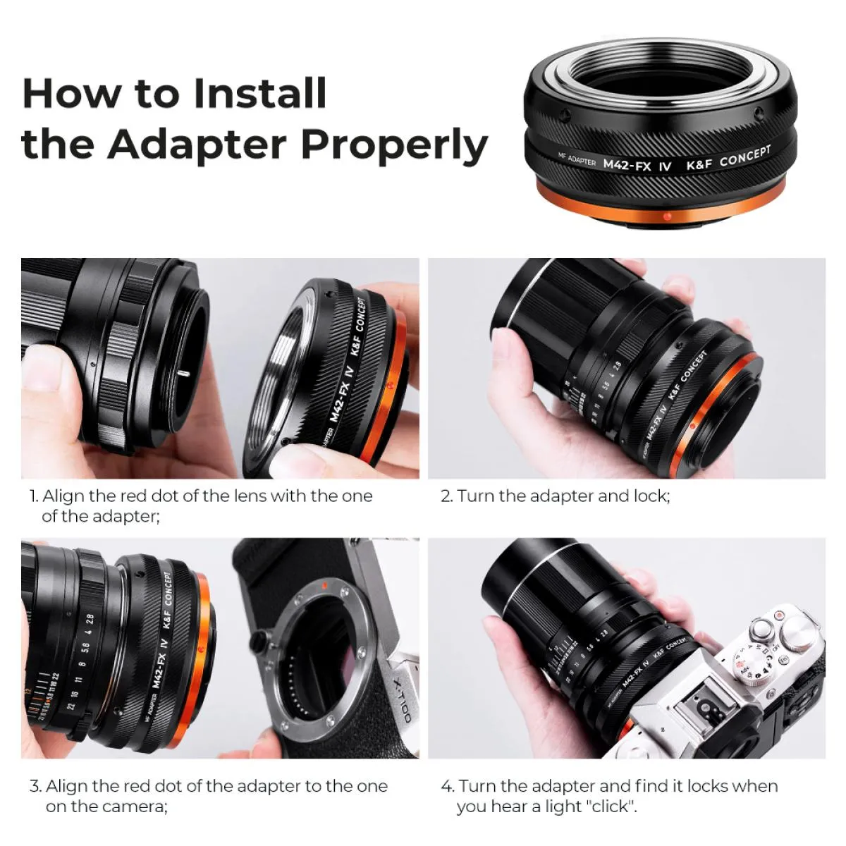 M42 Series Lens to Fuji X Series Mount Camera M42-FX IV PRO High Precision K&F Concept Lens Mount Adapter