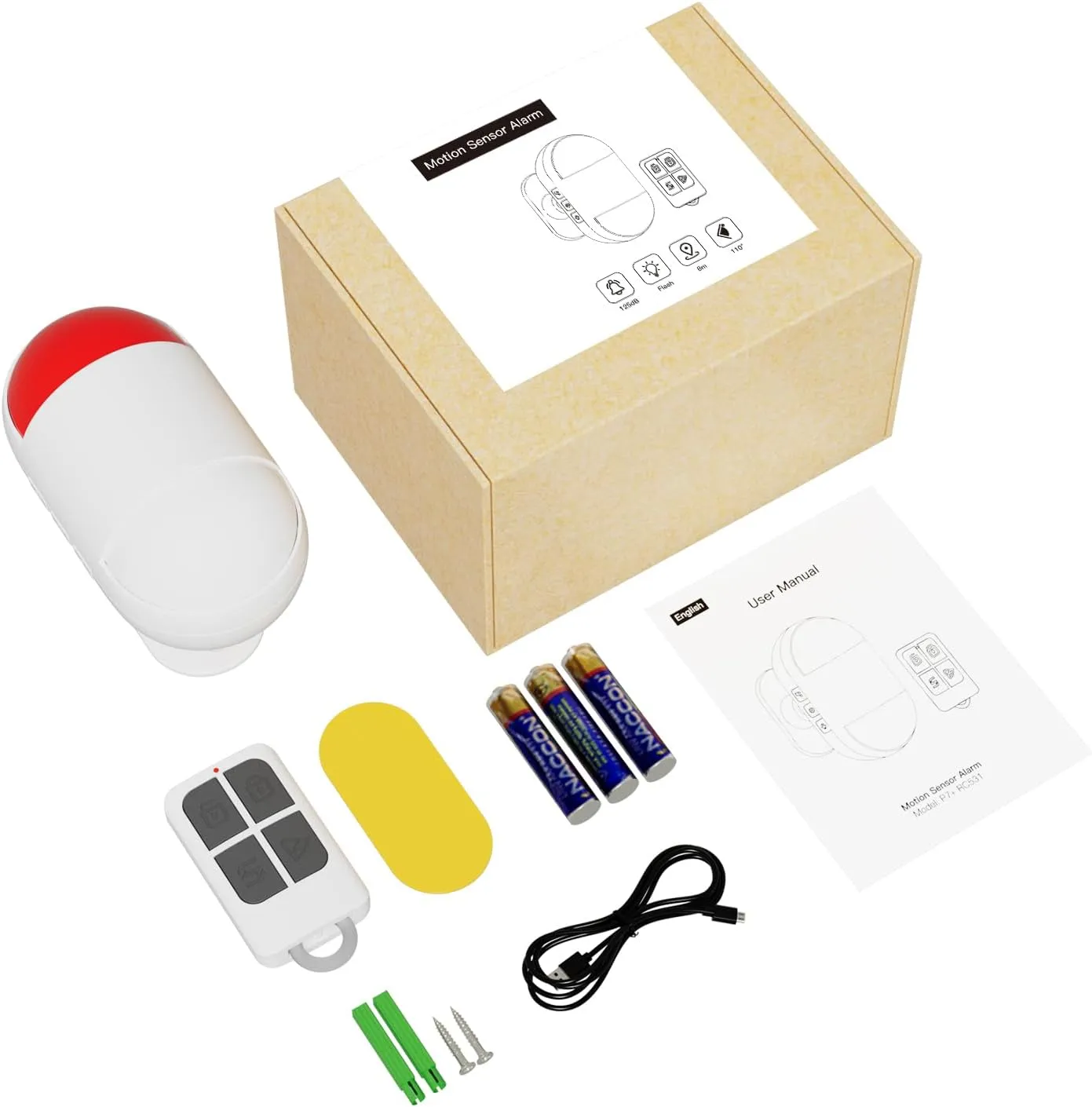 Motion Sensor Alarm Indoor: Wireless Motion Detector Alarm with Siren & Strobe (125Db, 328Ft Remote Control, Battery Operated), Portable Door Chime Bell Alert Burglar for Shop Home Garage Shed Car