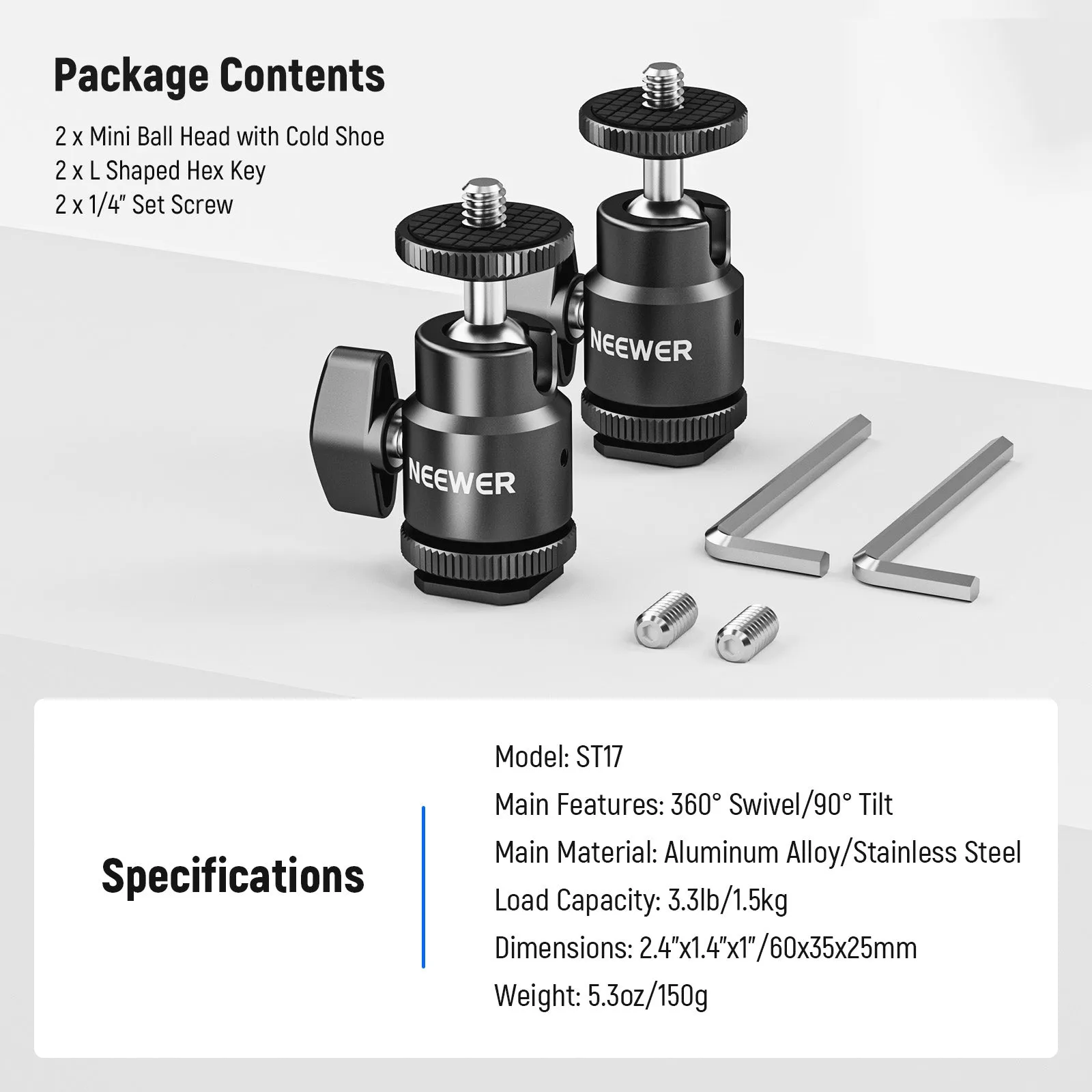NEEWER 2 Pack 1/4” Camera Hot Shoe Mount